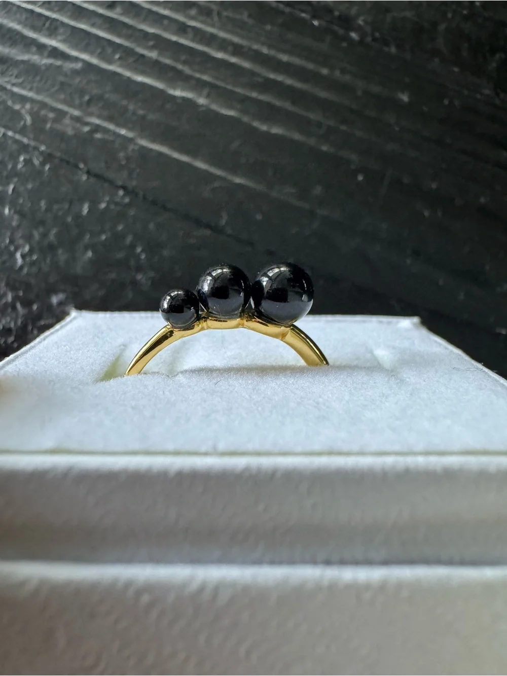 Black & Gold Graduated Bead Adjustable Statement Ring